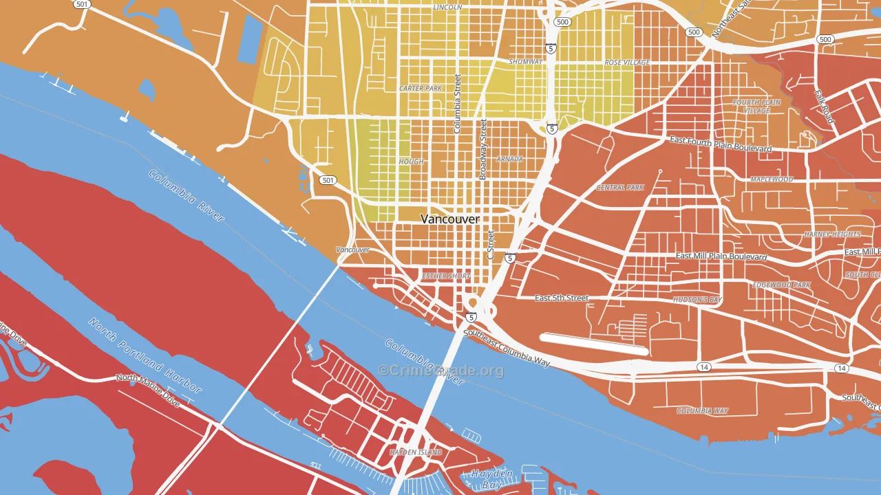 Esther Short, Vancouver, WA Map of Vehicle Theft Rates