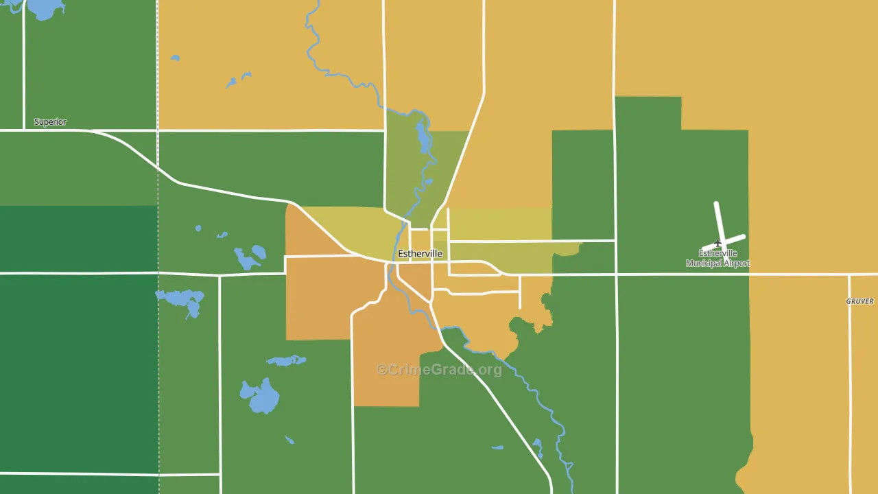 Estherville, IA Map of Vehicle Theft Rates