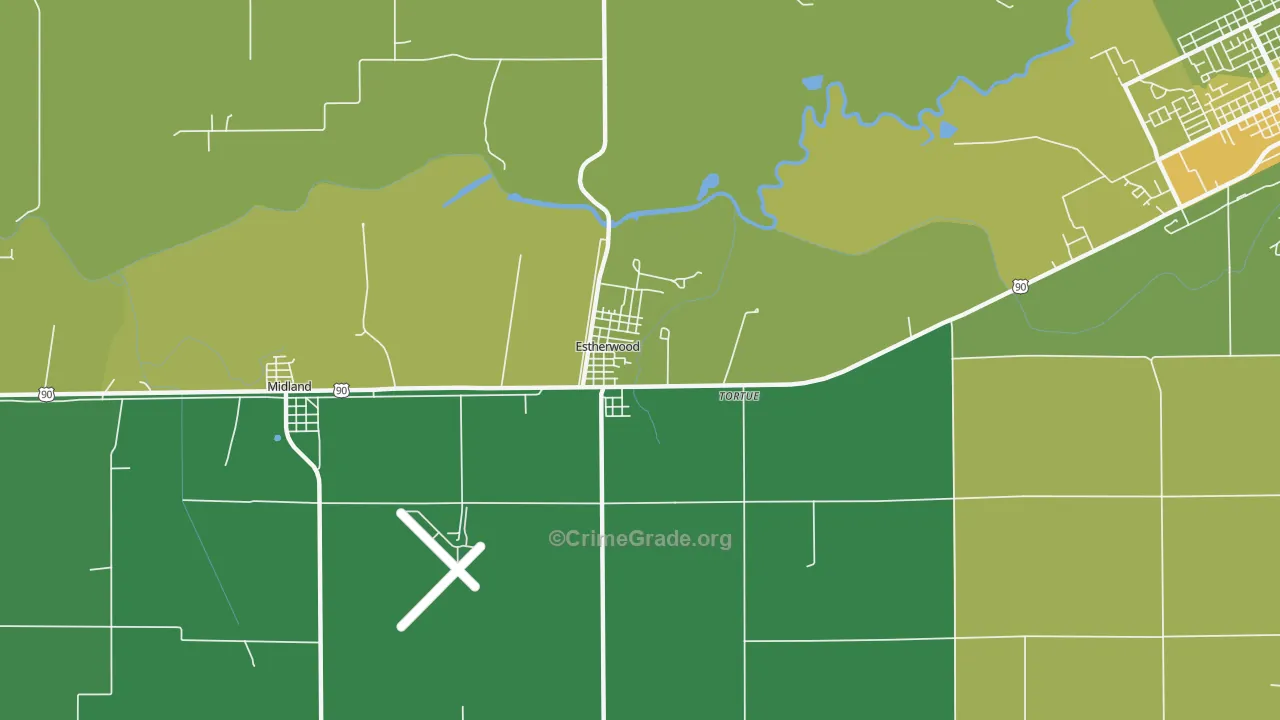 Estherwood, LA Map of Vehicle Theft Rates