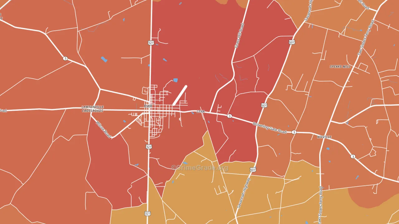 Estill, SC Map of Vehicle Theft Rates