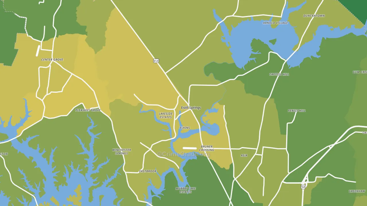 Estill Springs, TN Map of Vehicle Theft Rates