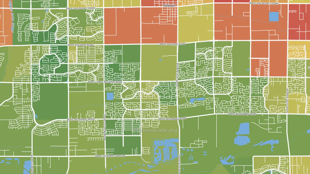 Estrella-Tolleson, Tolleson, AZ Map of Vehicle Theft Rates