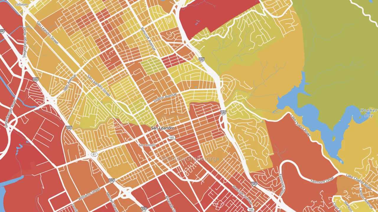 Estudillo Estates-Glen, San Leandro, CA Map of Vehicle Theft Rates
