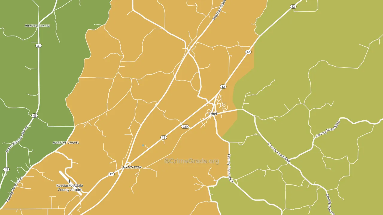 Ethel, MS Map of Vehicle Theft Rates