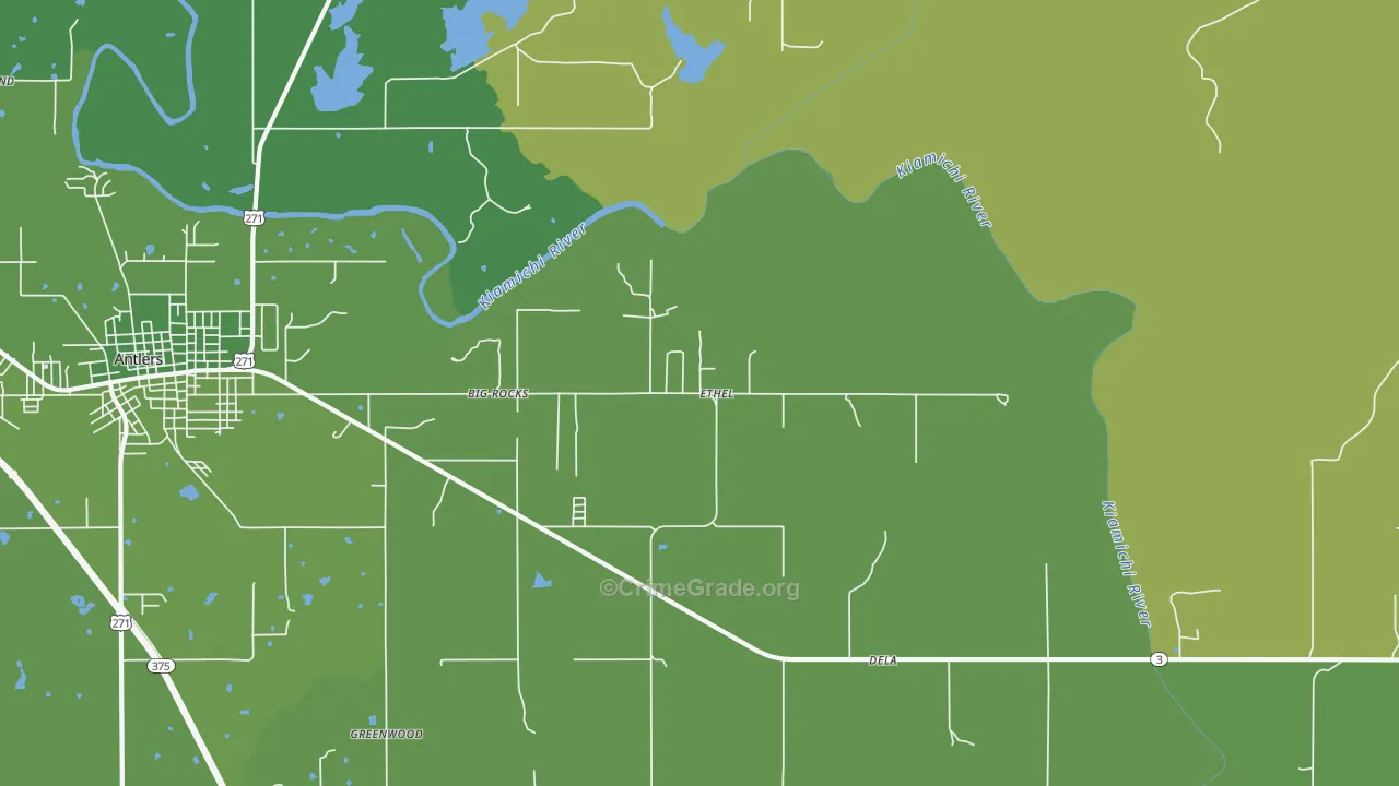 Ethel, OK Map of Vehicle Theft Rates