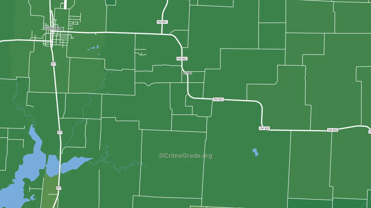 Ethel, TX Map of Vehicle Theft Rates