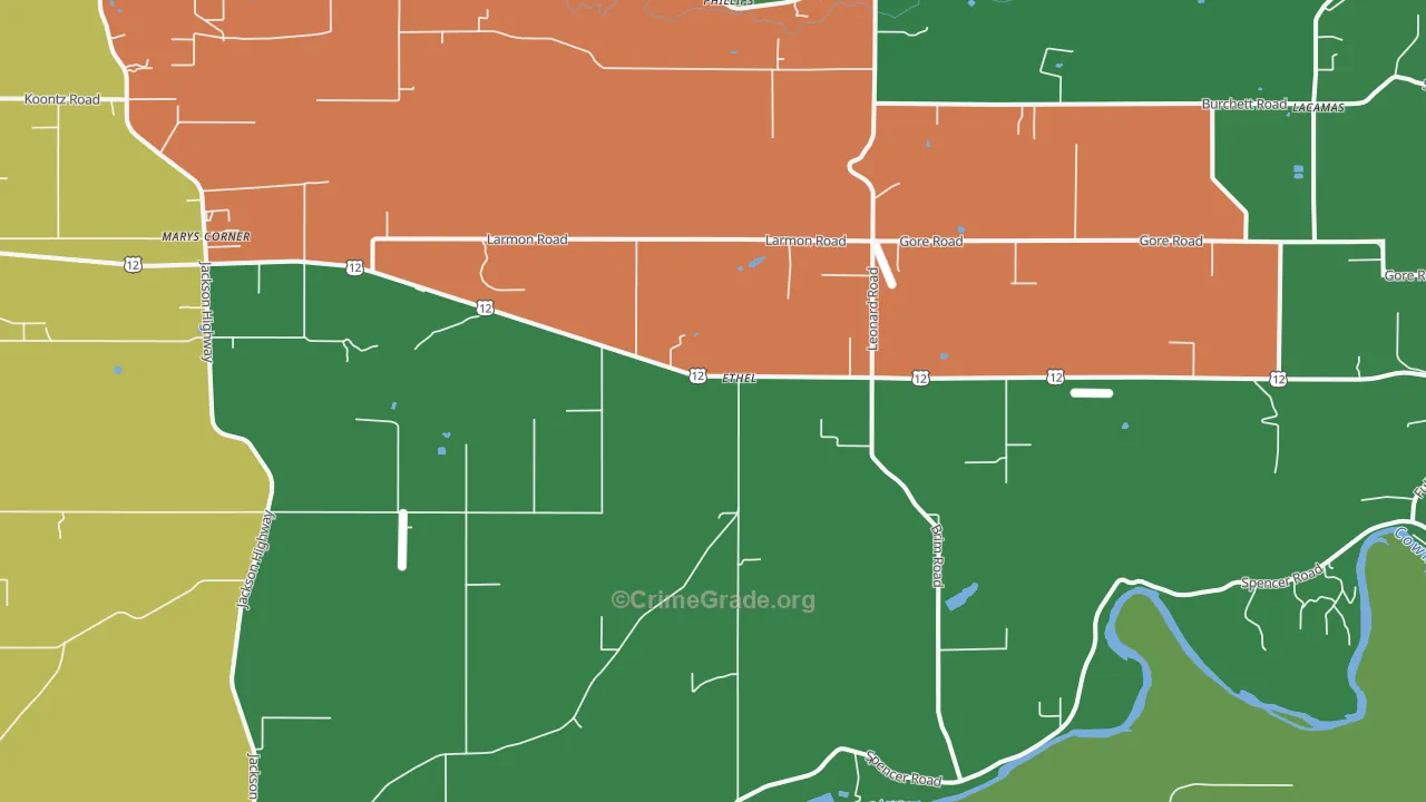Ethel, WA Map of Vehicle Theft Rates
