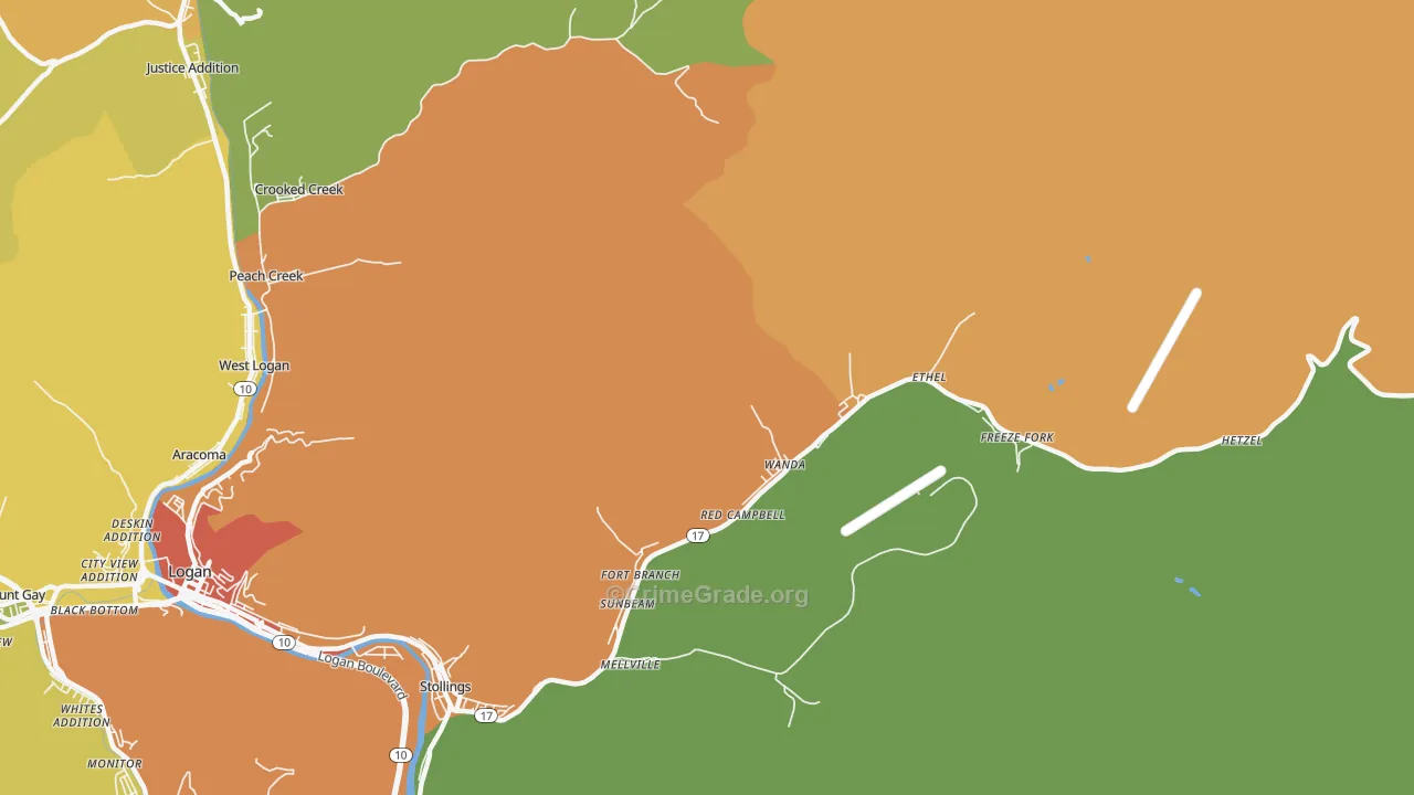 Ethel, WV Map of Vehicle Theft Rates