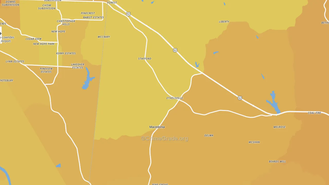 Ethelsville, AL Map of Vehicle Theft Rates