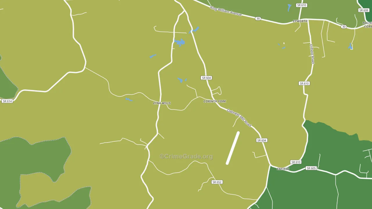Etna Mills, VA Map of Vehicle Theft Rates