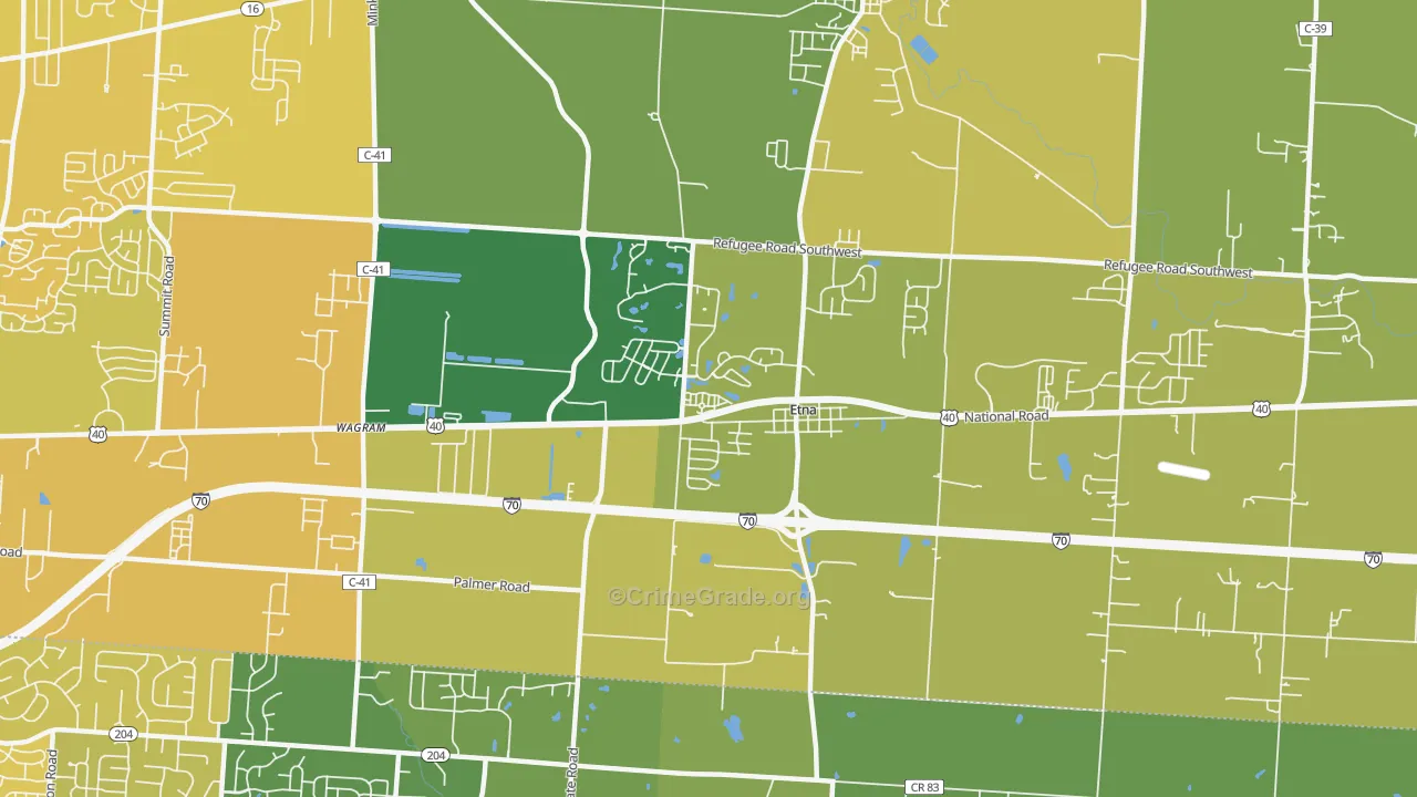 Etna, OH Map of Vehicle Theft Rates