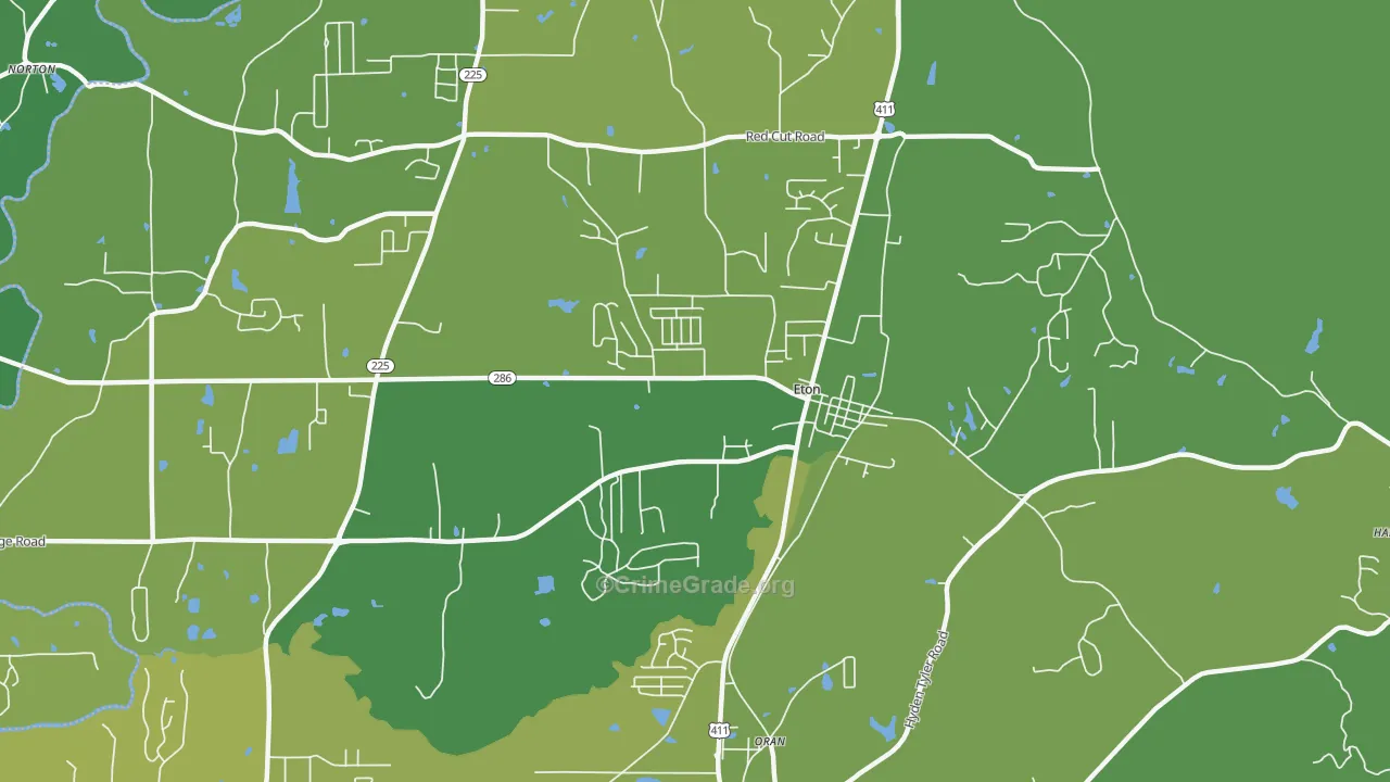 Eton, GA Map of Vehicle Theft Rates