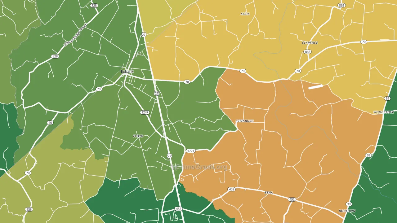 Eubank, KY Map of Vehicle Theft Rates