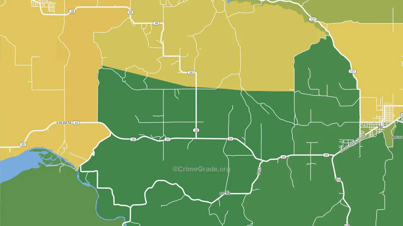 Eucha, OK Map of Vehicle Theft Rates