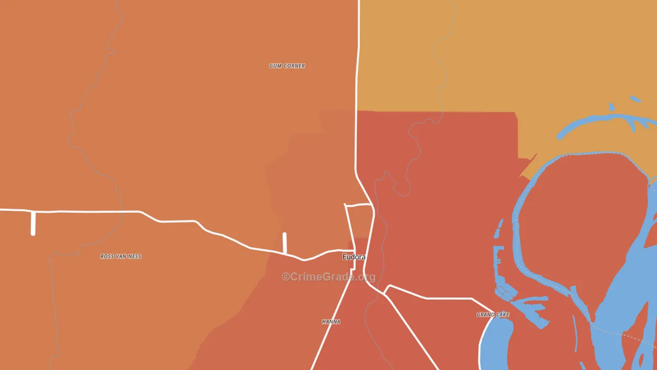 Eudora, AR Map of Vehicle Theft Rates