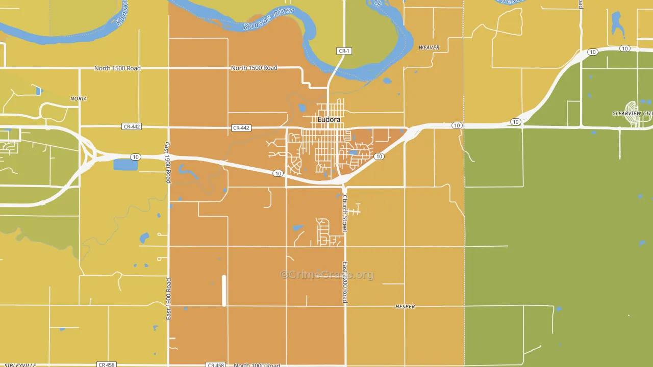Eudora, KS Map of Vehicle Theft Rates