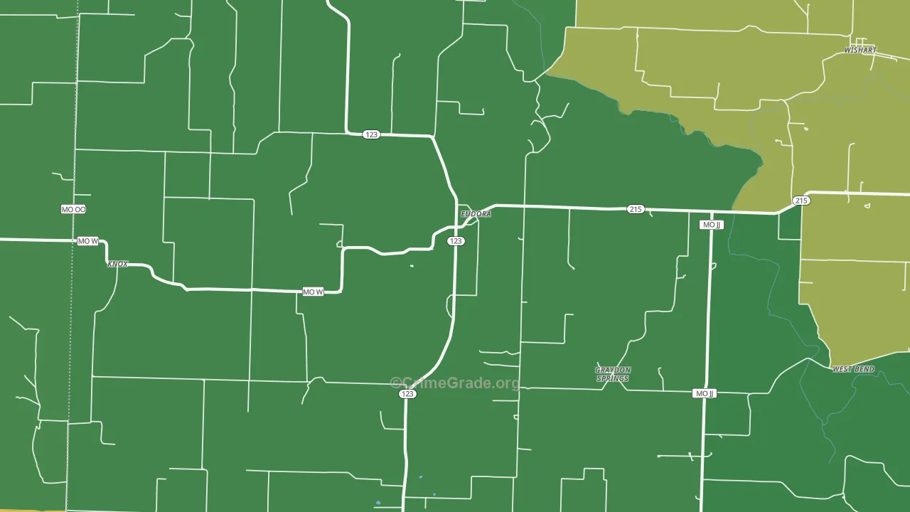 Eudora, MO Map of Vehicle Theft Rates