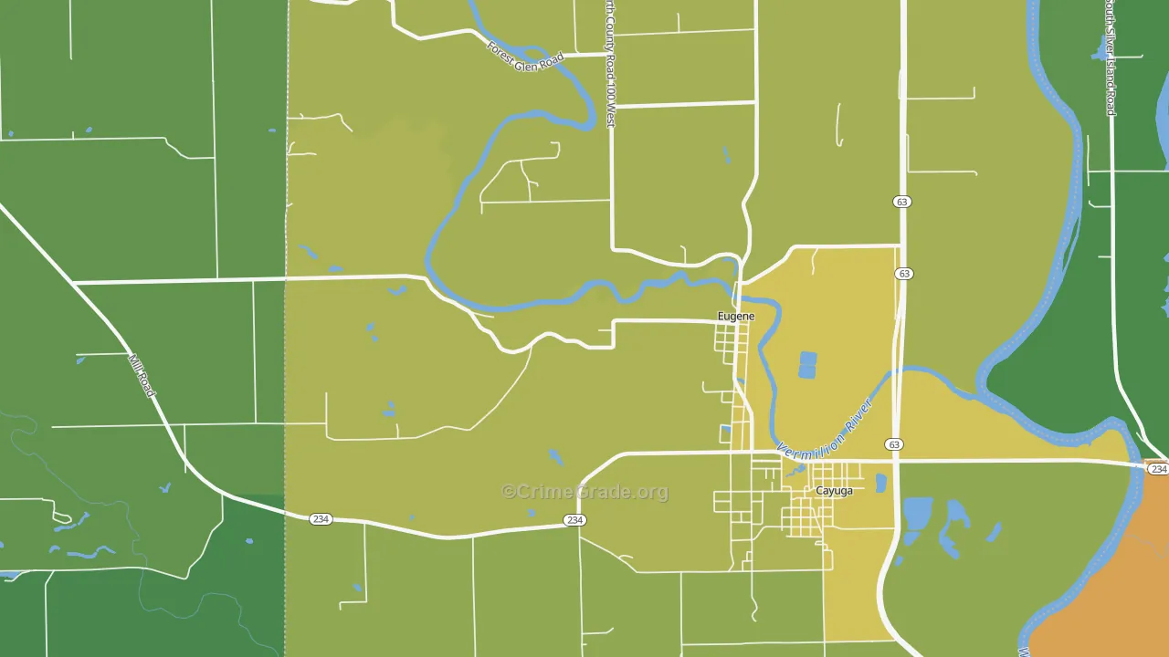 Eugene, IN Map of Vehicle Theft Rates