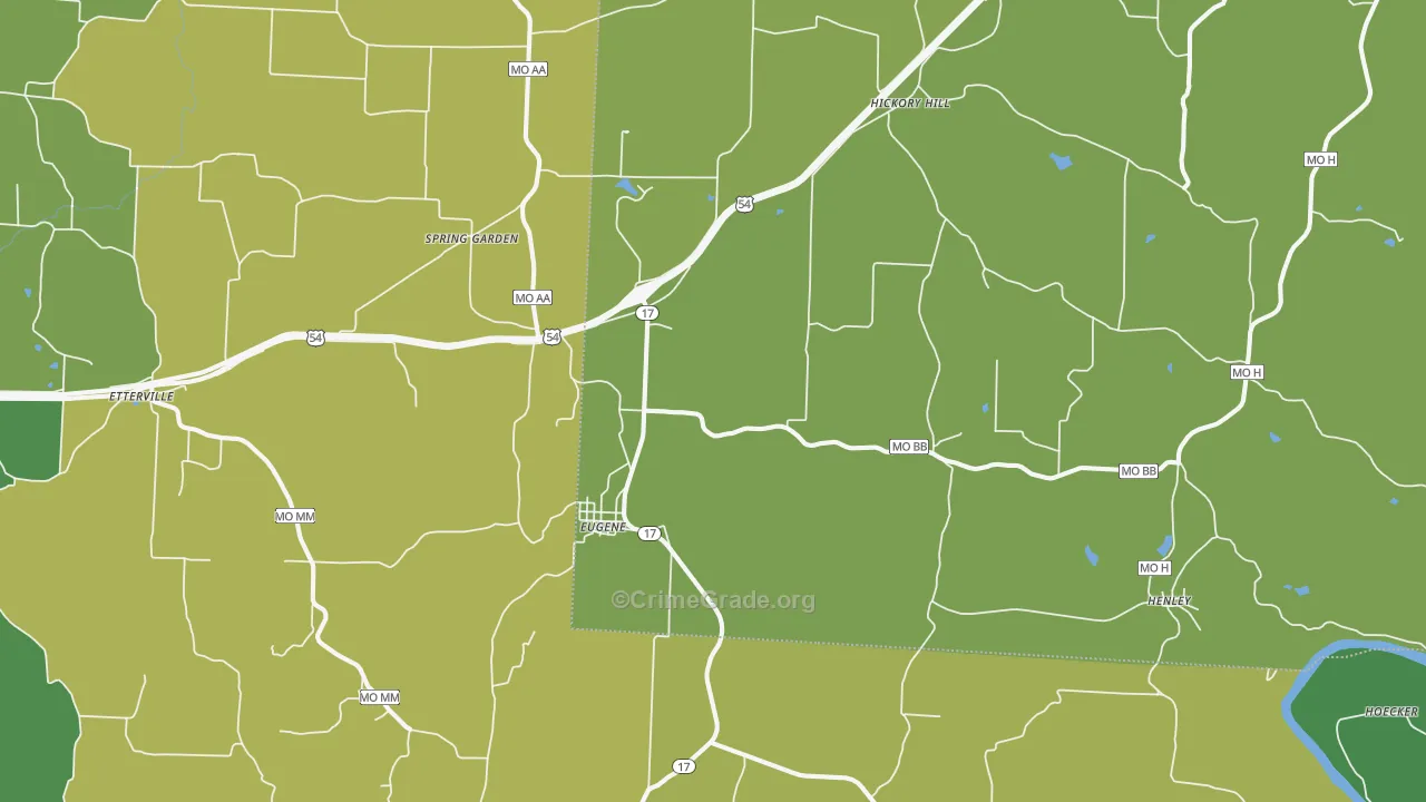 Eugene, MO Map of Vehicle Theft Rates