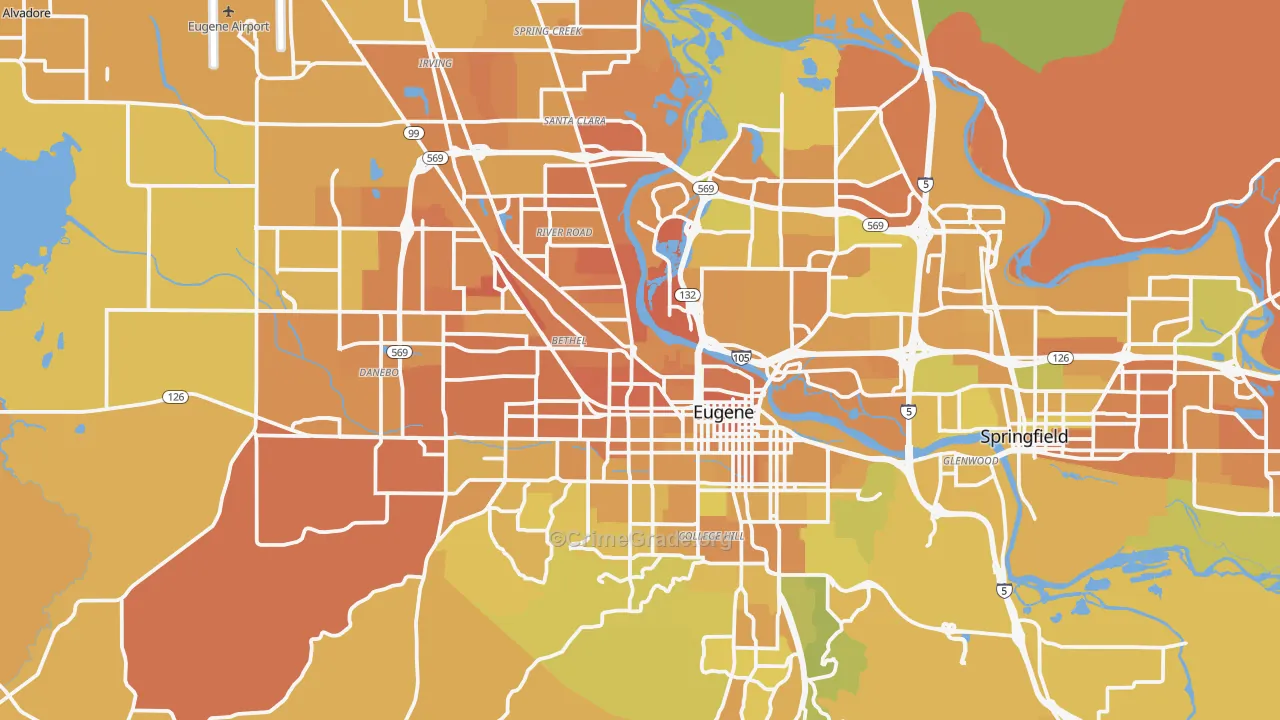 Eugene, OR Map of Vehicle Theft Rates