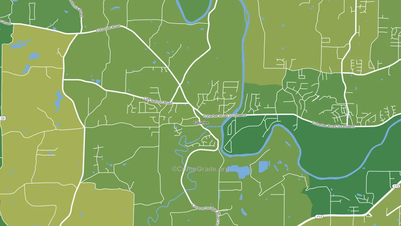 Euharlee, GA Map of Vehicle Theft Rates