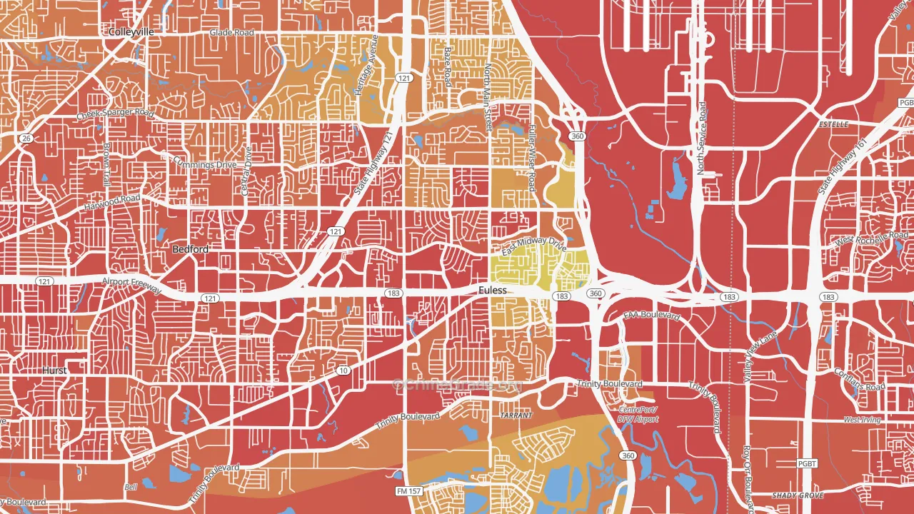 Euless, TX Map of Vehicle Theft Rates