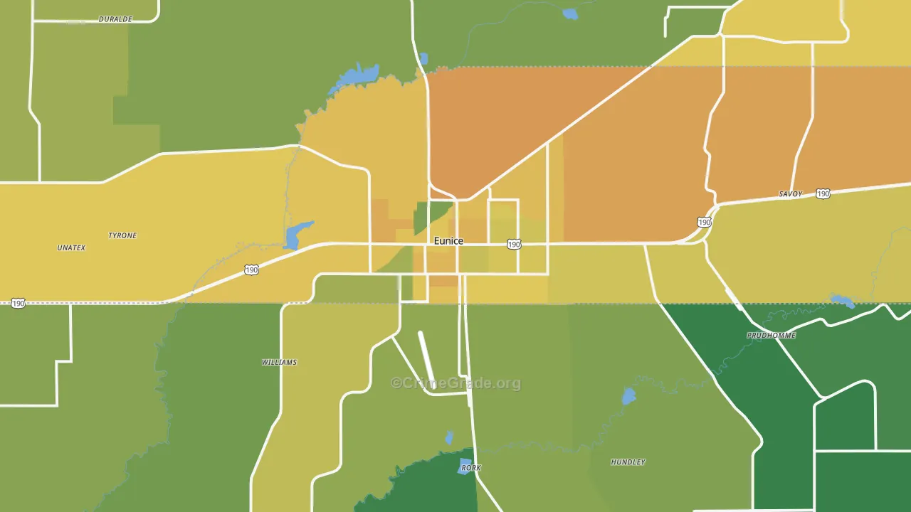 Eunice, LA Map of Vehicle Theft Rates
