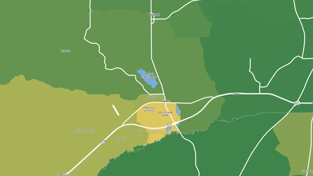 Eupora, MS Map of Vehicle Theft Rates