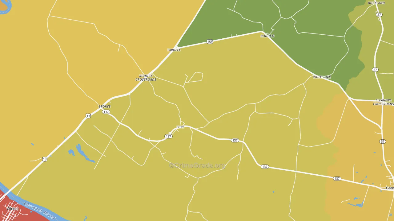 Eure, NC Map of Vehicle Theft Rates