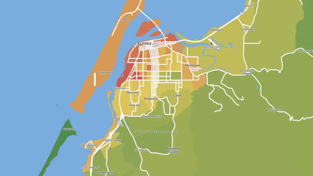 Eureka, CA Map of Vehicle Theft Rates