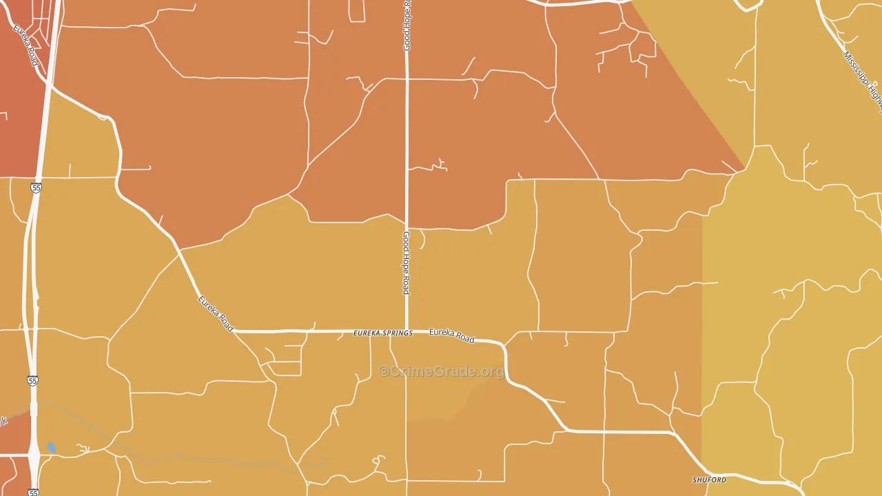 Eureka Springs, MS Map of Vehicle Theft Rates