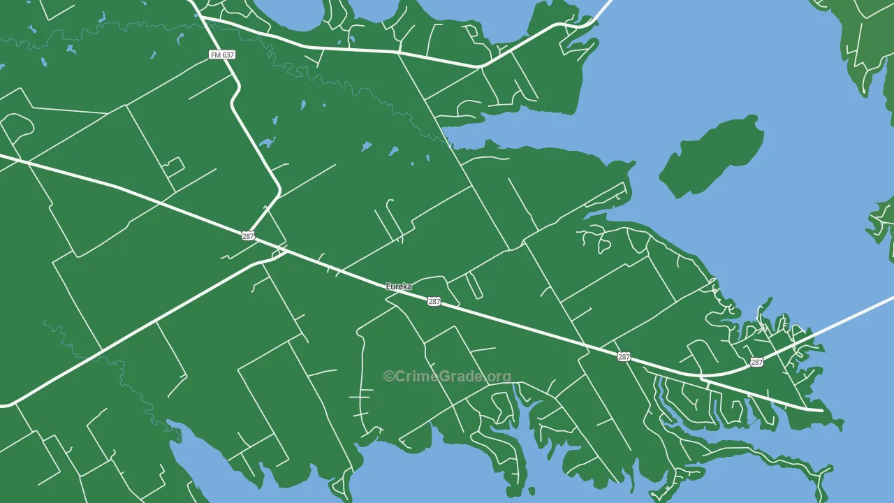 Eureka, TX Map of Vehicle Theft Rates