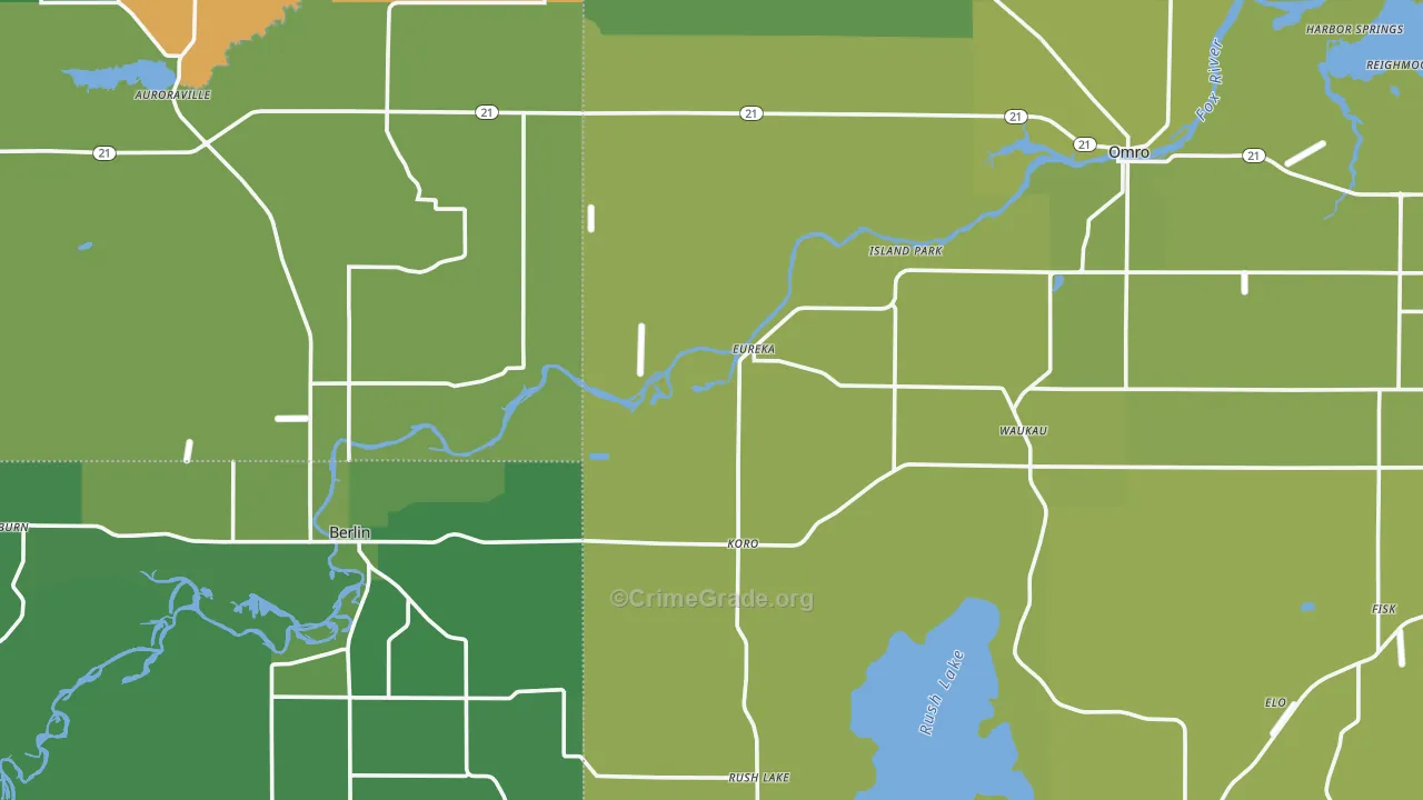 Eureka, WI Map of Vehicle Theft Rates
