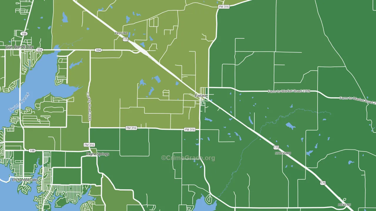 Eustace, TX Map of Vehicle Theft Rates