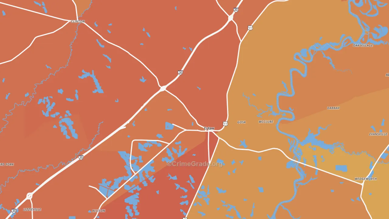 Eutaw, AL Map of Vehicle Theft Rates