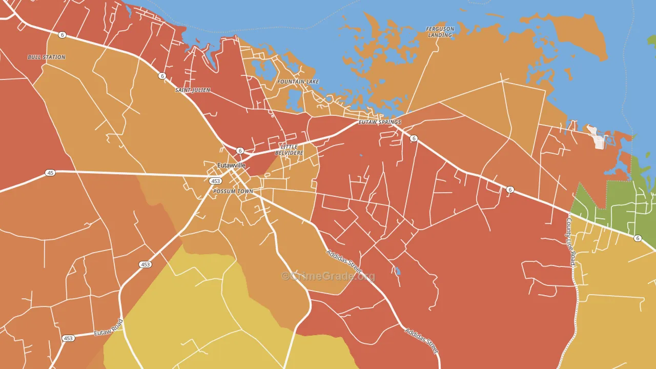 Eutawville, SC Map of Vehicle Theft Rates