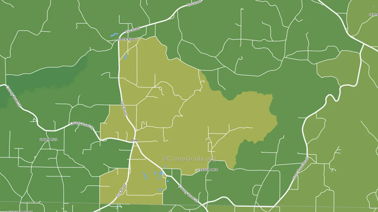 Eva, AL Map of Vehicle Theft Rates
