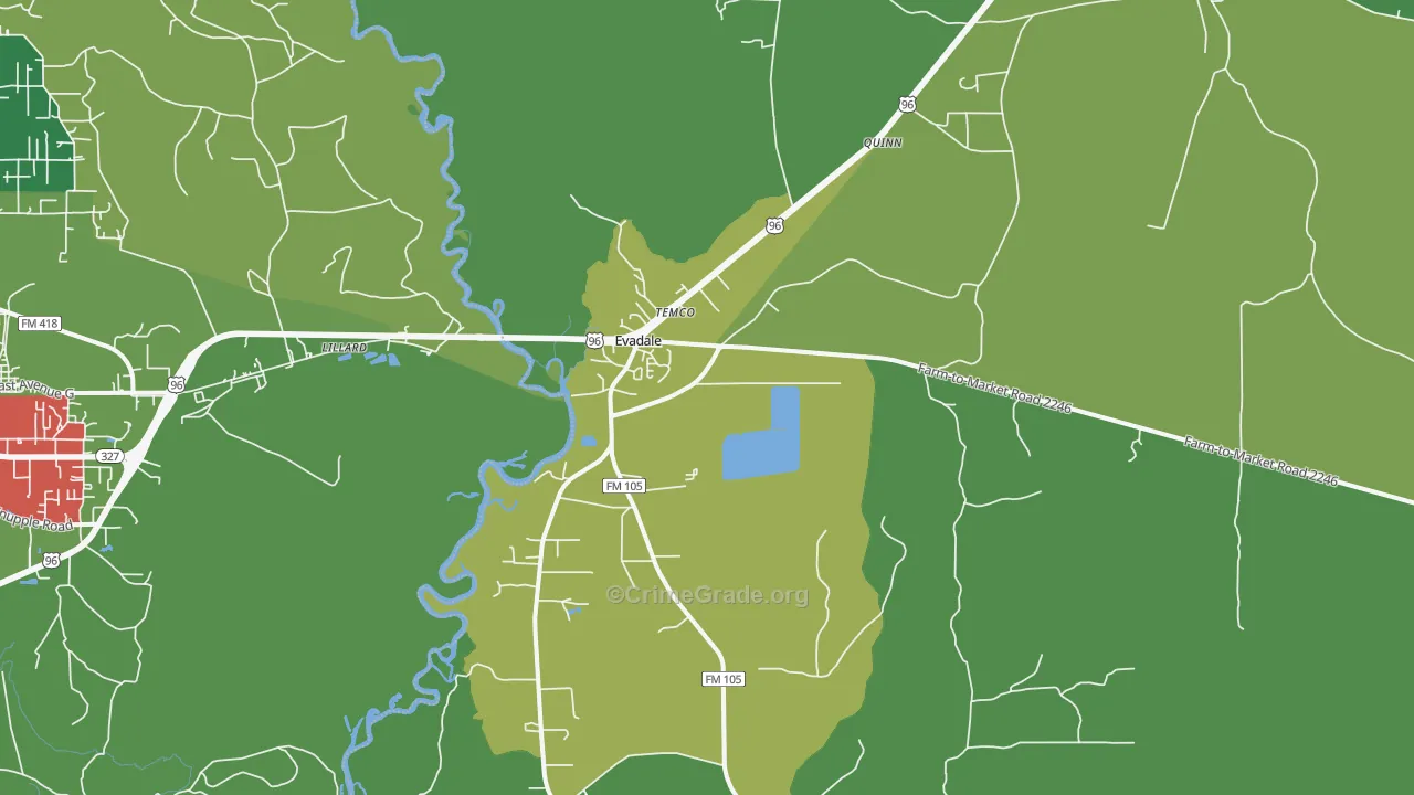 Evadale, TX Map of Vehicle Theft Rates