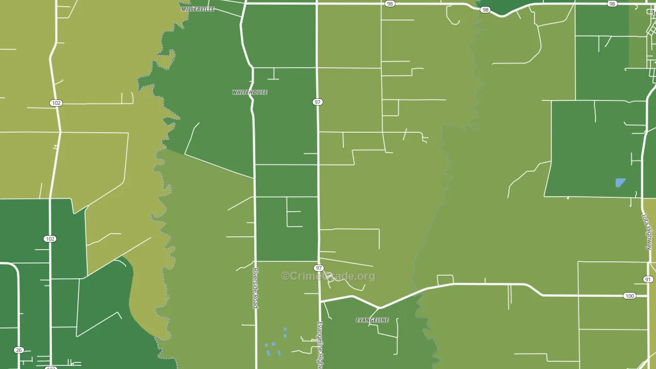 Evangeline, LA Map of Vehicle Theft Rates