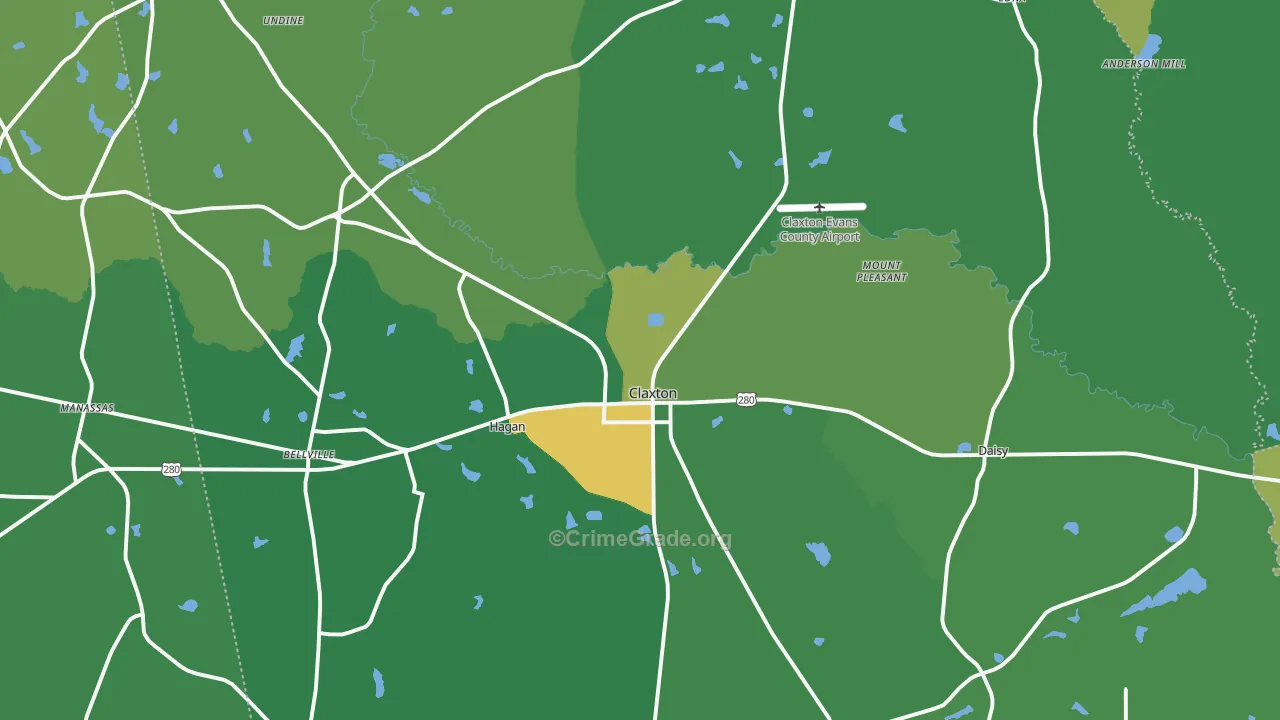 Evans County, GA Map of Vehicle Theft Rates