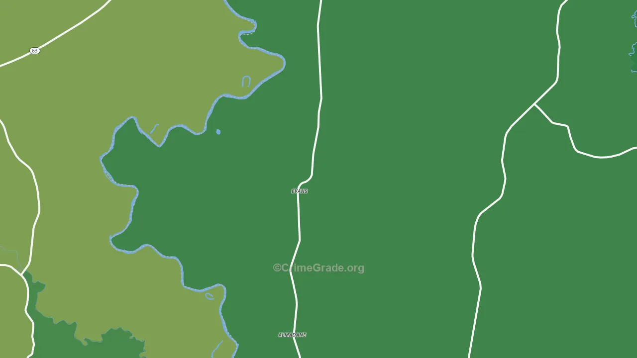Evans, LA Map of Vehicle Theft Rates