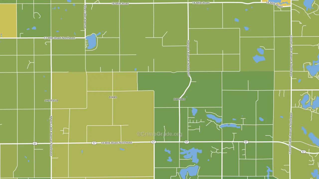 Evans, MI Map of Vehicle Theft Rates