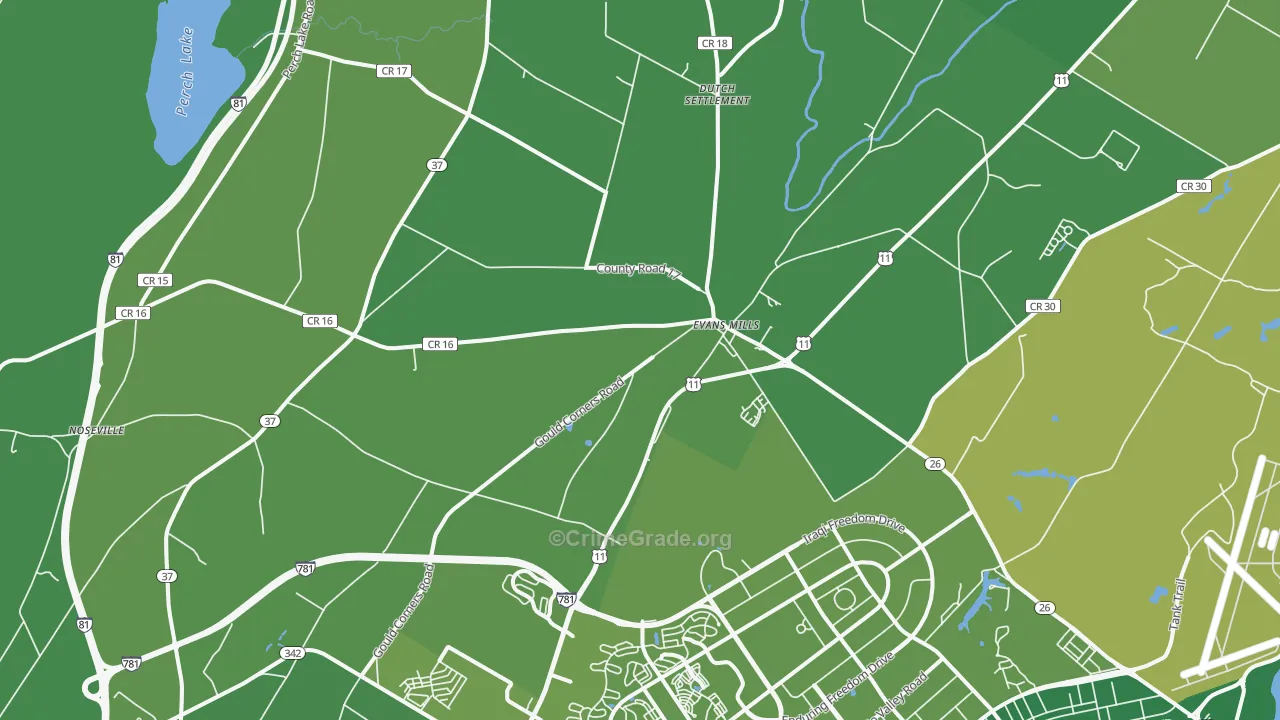 Evans Mills, NY Map of Vehicle Theft Rates
