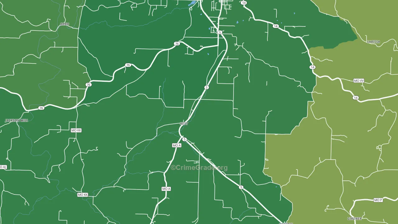 Evans, MO Map of Vehicle Theft Rates