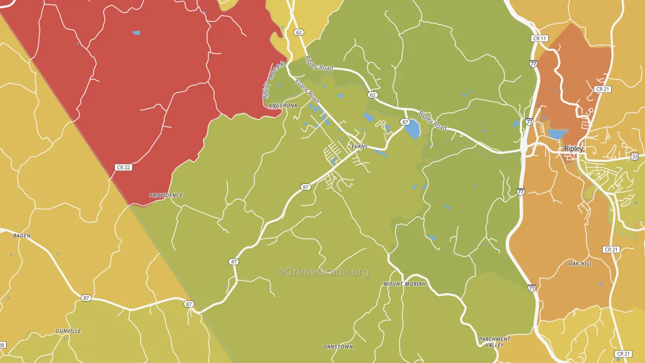 Evans, WV Map of Vehicle Theft Rates