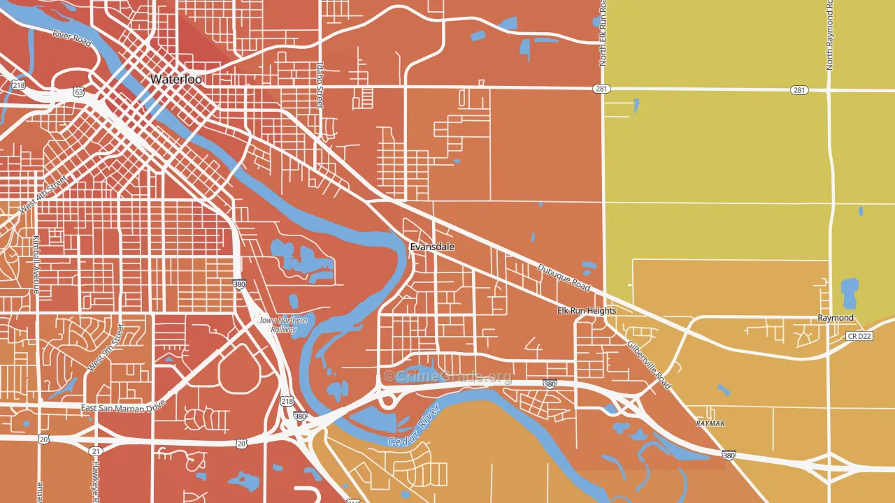 Evansdale, IA Map of Vehicle Theft Rates