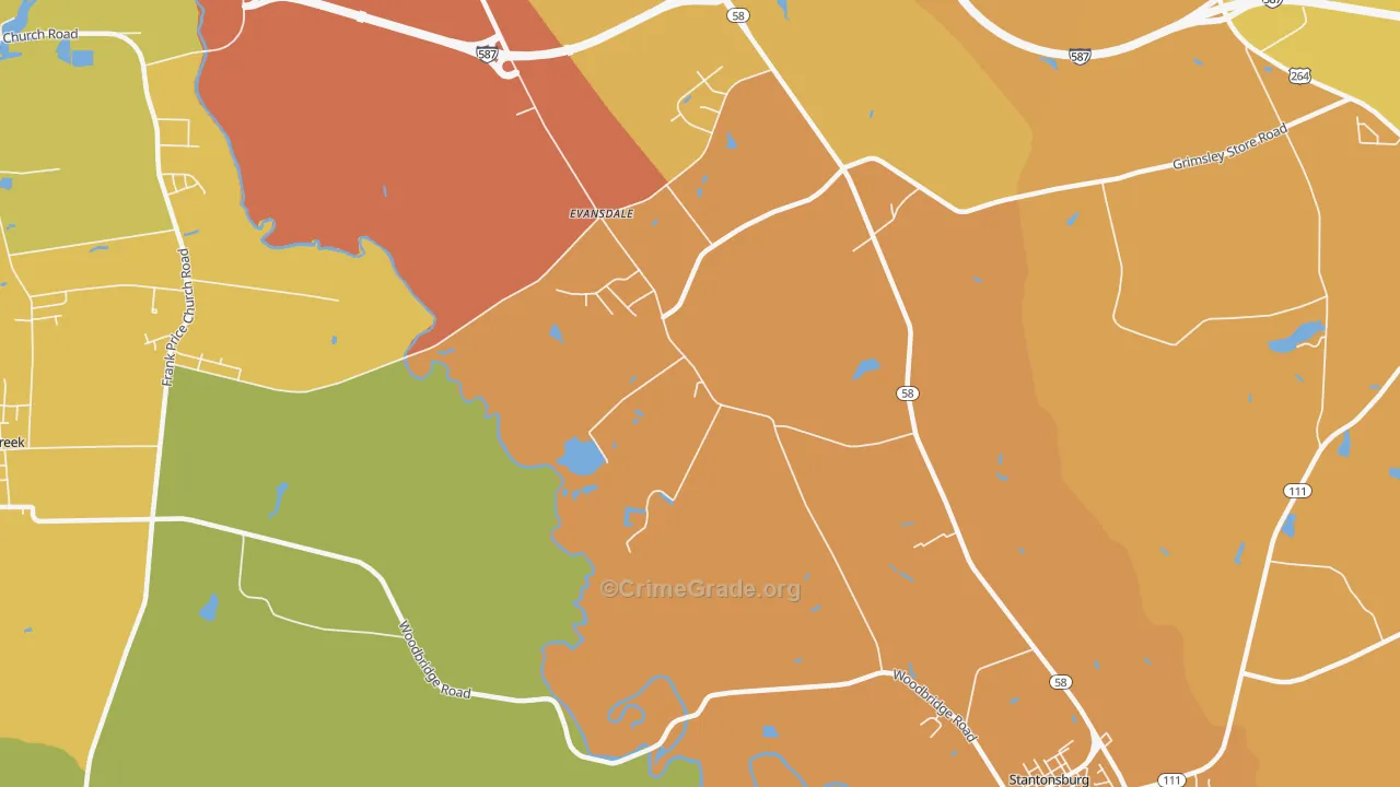 Evansdale, NC Map of Vehicle Theft Rates