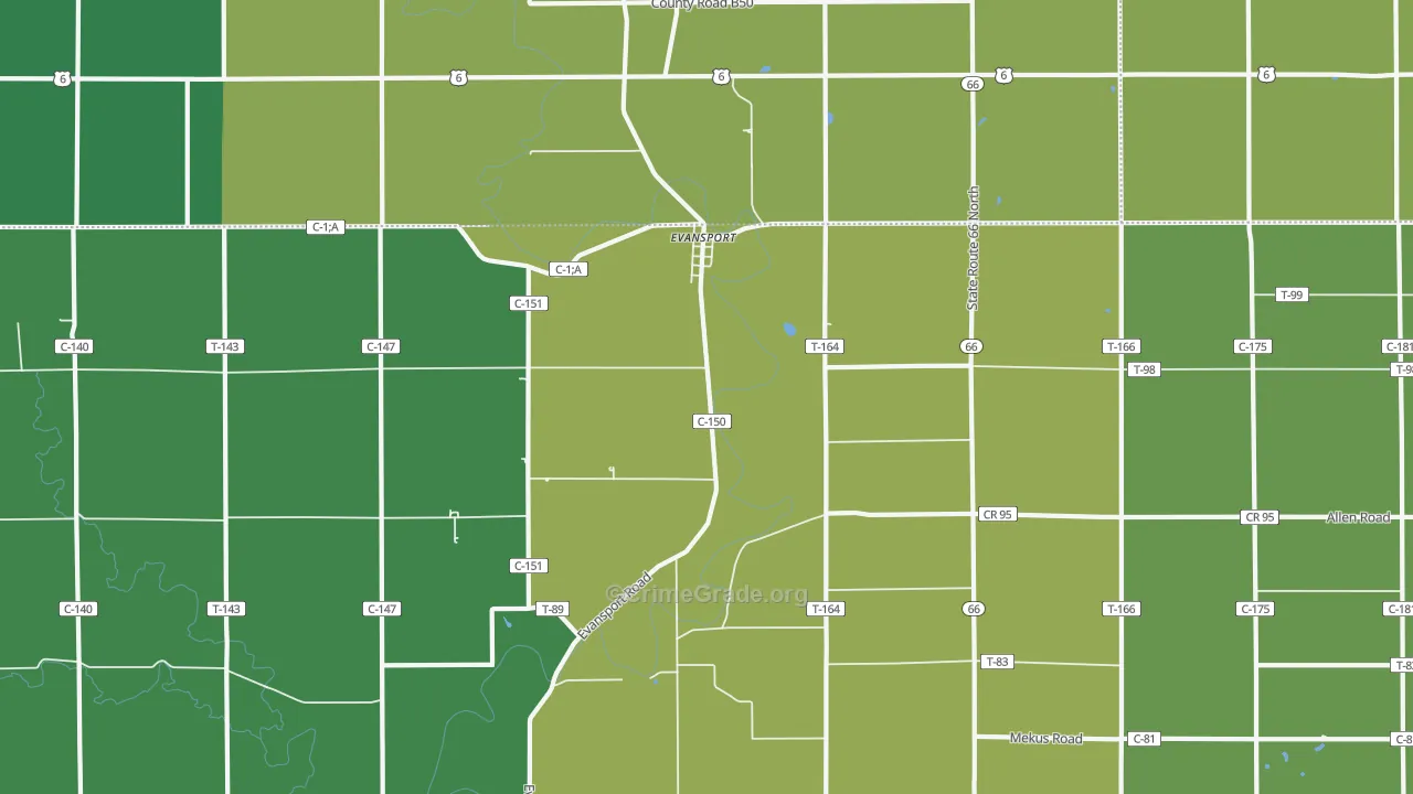 Evansport, OH Map of Vehicle Theft Rates
