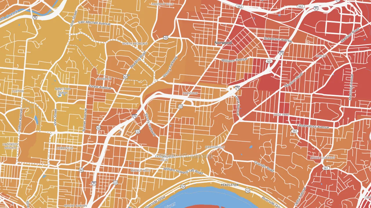Evanston, Cincinnati, OH Map of Vehicle Theft Rates