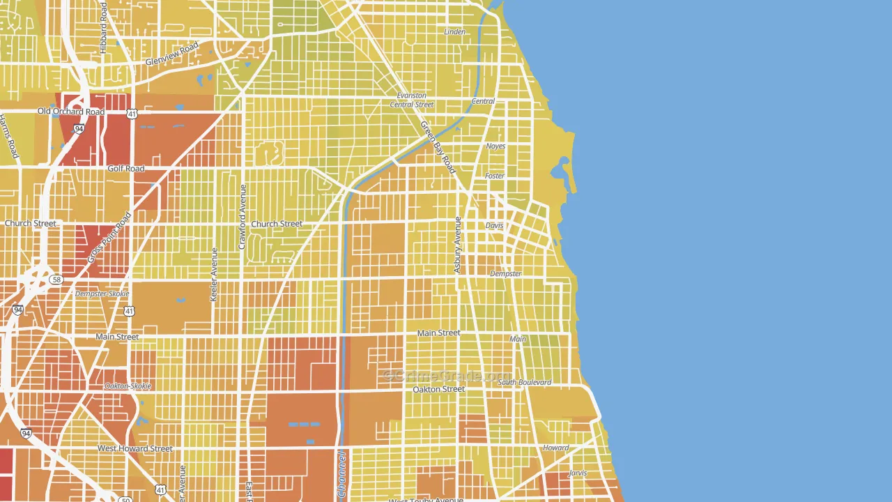 Evanston, IL Map of Vehicle Theft Rates